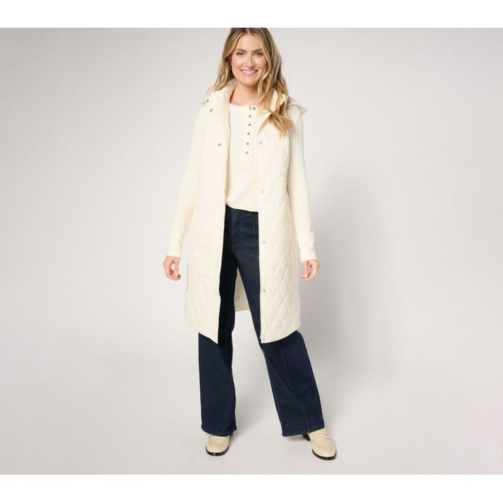 Susan Graver Women's Petite Jacket PL Water-Resistant Nylon Quilted White